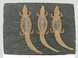 Rare Vintage Australian Groote Eylandt Aboriginal 3 Crocodile Bark Art Painting