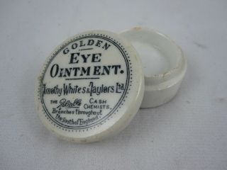 Victorian English Transfer Printed Golden Eye Ointment Pot And Lid