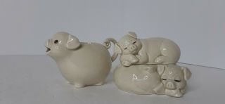 Vintage Fitz And Floyd Pigs In A Poke Ivory Porcelain Sugar Bowl Creamer Japan