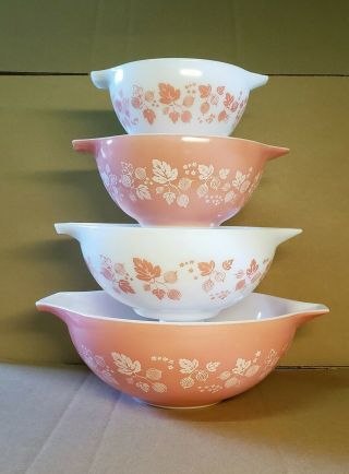 Vintage 4 Pc Pyrex Pink Gooseberry Cinderella Bowls Set 441,  442,  443,  444