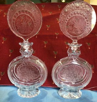 Vintage Czech Crystal Etched Glass Set Of 2 Perfume Bottles Marked