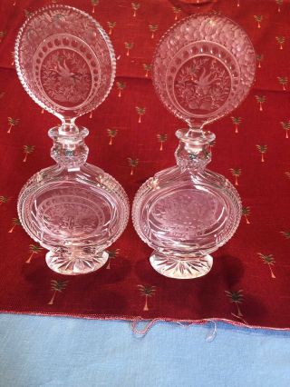 Vintage Czech Crystal Etched Glass Set Of 2 PERFUME BOTTLES Marked 2
