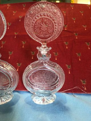 Vintage Czech Crystal Etched Glass Set Of 2 PERFUME BOTTLES Marked 3