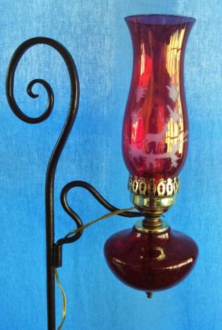 Antique Wrought Iron Arts and Crafts Mission Floor Lamp Light Cranberry Chimney 3