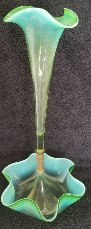 Absolutely Glorious Antique Single Tall Epergne Vaseline Glow 15 " High Must C