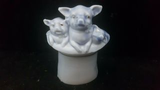 Rare Blue Victorian Pig Fairing " 3 Pigs Coming Out Of Top Hat " German Porcelain