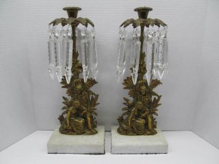 Man/women Brass Or Bronze & Crystal Girandoles Candle Holder Marble Base