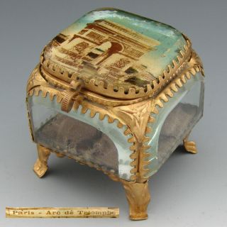 Antique French Eglomise Souvenir Casket,  Jewel Box: Paris " Arc De Triomphe "