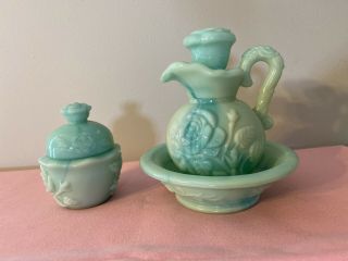Vintage Avon Jade Glass Bath Set