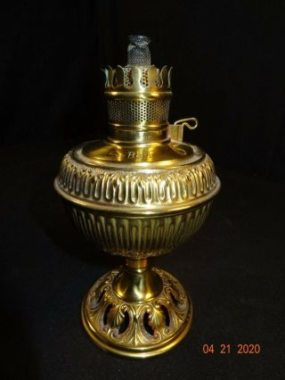 Antique Embossed Brass Bradley Hubbard Miniature Lamp Mini " The B & H "