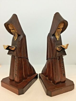 Vintage Wood Kneeling Monk Bookend Religious Reading Friar Medieval Gothic