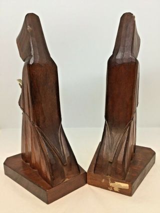 Vintage Wood Kneeling Monk Bookend Religious Reading Friar Medieval Gothic 2