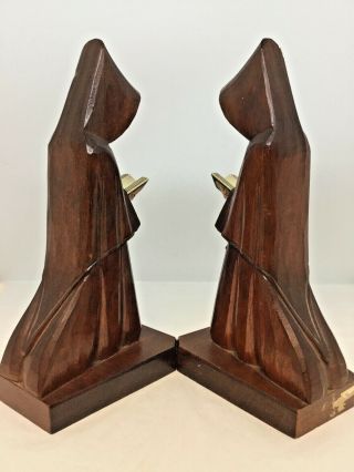 Vintage Wood Kneeling Monk Bookend Religious Reading Friar Medieval Gothic 3