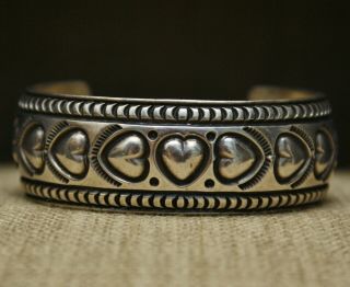 Vintage Native American Navajo Stamped Sterling Silver Heart Cuff Bracelet