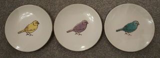 Set Of 3 Decorative Pottery Bird Plates In Purple,  Yellow And Blue Mud Pie?