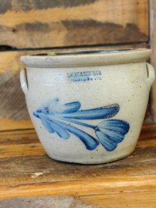 L.  H.  Yeager And Co Allentown Pa.  1 Gallon Cream Pot With Blue Cobalt Tulip