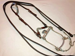 Vtg Sliester Horse Spade Bit W/champion Turf Silver Leather Bridle & Chain Reins