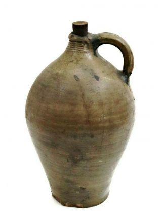 Large 16 " Antique Stoneware Salt Glaze Pottery Ovoid Whiskey Jug W Cork
