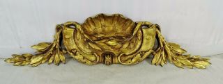 15.  75 " Antique French Gilded Bronze Furniture Pediment Decoration - Laurel
