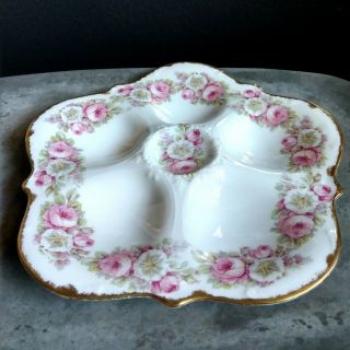 Antique Oyster Plate Limoges Elite Floral Pink Rose Pattern Vtg Victorian