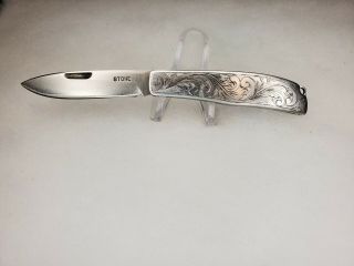 Rare Vintage G.  W.  Stone Pocket Knife Custom & Handmade Scroll Work