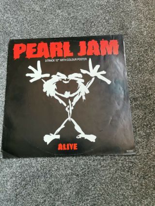 Pearl Jam - Alive 12” Vinyl Single Uk Pressing (1991) With Colour Poster Sleeve