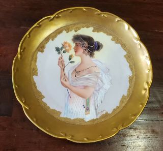 Ls&s Limoges Art Nouveau Hand Painted Woman Cabinet Plate Artist Signed Gauthier