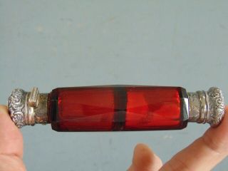 Antique Victorian Ruby Red Cut Glass & Sterling Silver Perfume Bottle