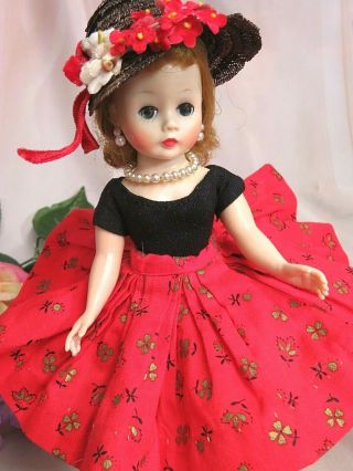 Vintage 1950s Madame Alexander Cissette Doll Tagged Dress Set Red Skirt Top Hat