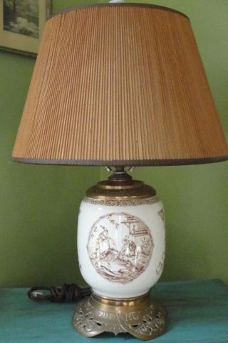 Antique Aesthetic Movement Brown Transfer Ware Table Lamp