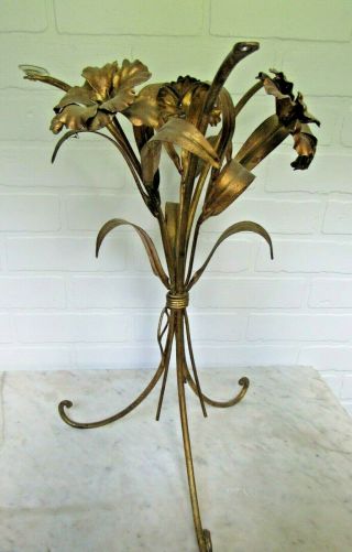 Vintage Italian Gold Gilt Flower Leaf Tole Side End Table Hollywood Regency