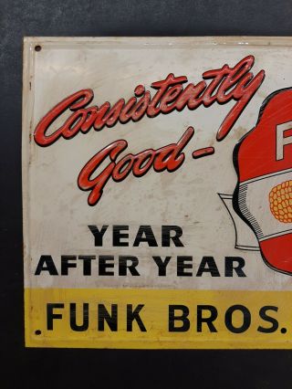 1950s Vintage Funks G Hybrids Embossed Metal Sign Farm Corn Feed Seed Old Barn 2