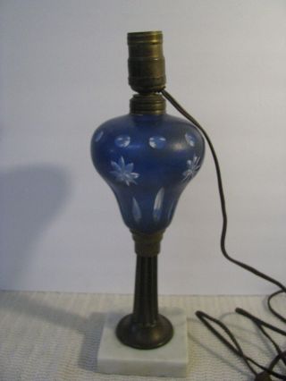 Antique Boston Sandwich Glass Cut Overlay Marble Base Oil Lamp Electrified