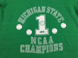 VTG 70 ' s Champion Blue Bar Michigan State Spartans 1979 NCAA Champions T - Shirt L 3