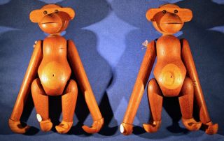2 Vintage And Kay Bojesen Teak Wood Monkey Toys