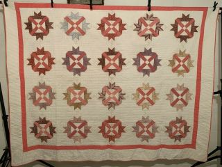 Antique Vintage Late 1800s Early 1900s Cross & Crown Quilt 70 " X88 "