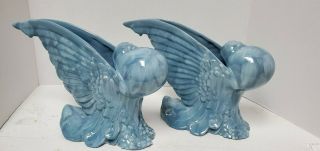 Rare Set Royal Haeger Pouter Pigeon Vase Art Deco Gorgeous Blue Glaze 11.  5 " Wide