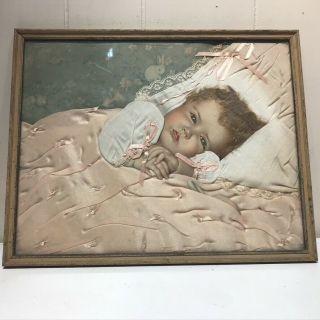 Vintage Victorian Mourning Photo Baby W / Real Hair Lace Satin Blanket W Bows