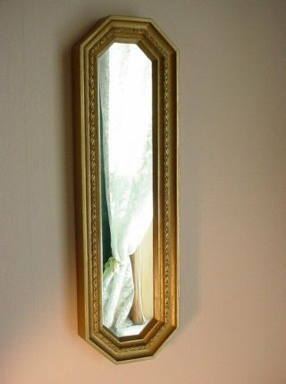 Vintage Narrow Goldtone Mirror 17 X 5 Ornate Florentine Flourish Detail