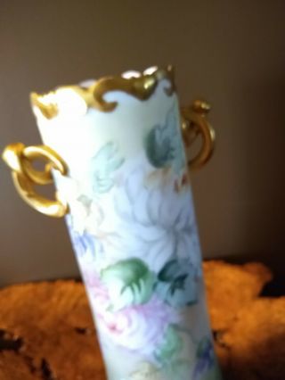 Large 12 Inch Antique Limoges? Hand Painted Roses Decorated Porcelain Vase 2
