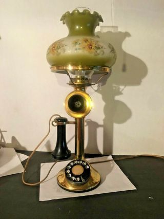 Antique Automatic Electric Type 21 Candlestick Telephone Conv.  Hurri Lamp