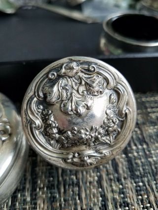 Antique Victorian Sterling Silver Lid Glass Jar Box Floral 6