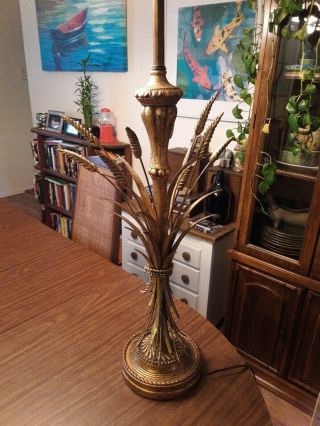 Vintage Frederick Cooper Brass 45 " Table Lamp With Wheat Hollywood Regency Style