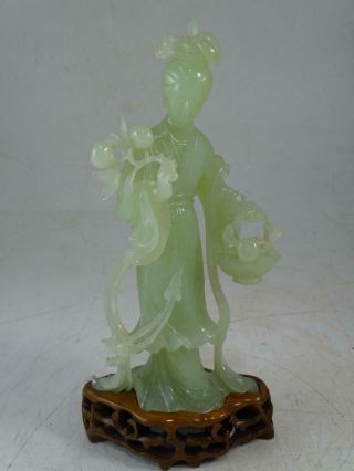 Antique Chinese Carved Green Jade Woman Statue Figurine Sculpture China Vintage