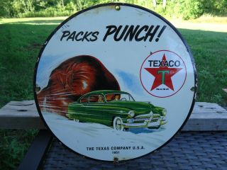 Old Vintage 1951 Texaco Star The Texas Company Porcelain Gas & Oil Pump Sign