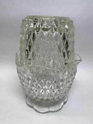Vintage 5 " Clear Diamond Cut Pattern Fairy Lamp Glass Candle Votive Holder