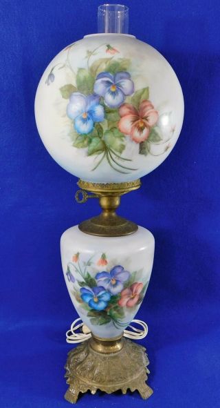 Antique/vtg Signed Hand Painted Flower Gone With The Wind Gwtw Table Lamp