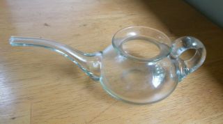Early Mid 1800s Pontiled Hand Blown Glass Invalid Feeder Pap Boat Applied Spout