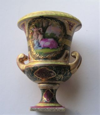 Antique Hand Painted Royal Vienna Style Porcelain Gilded Urn Vase