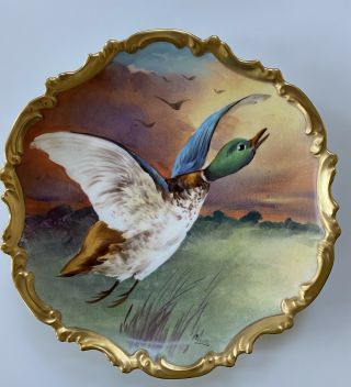 France Coronet Limoges Hand Painted Bird Plate Artist Signed Plate Rocco Edges